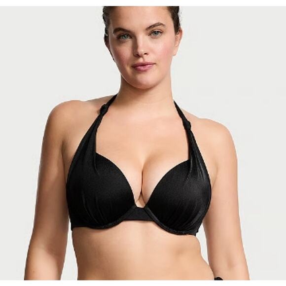 Victoria's Secret Swim Knotted Sexy Tee Push-Up Bikini halter Top 32D black NWT - Picture 1 of 5